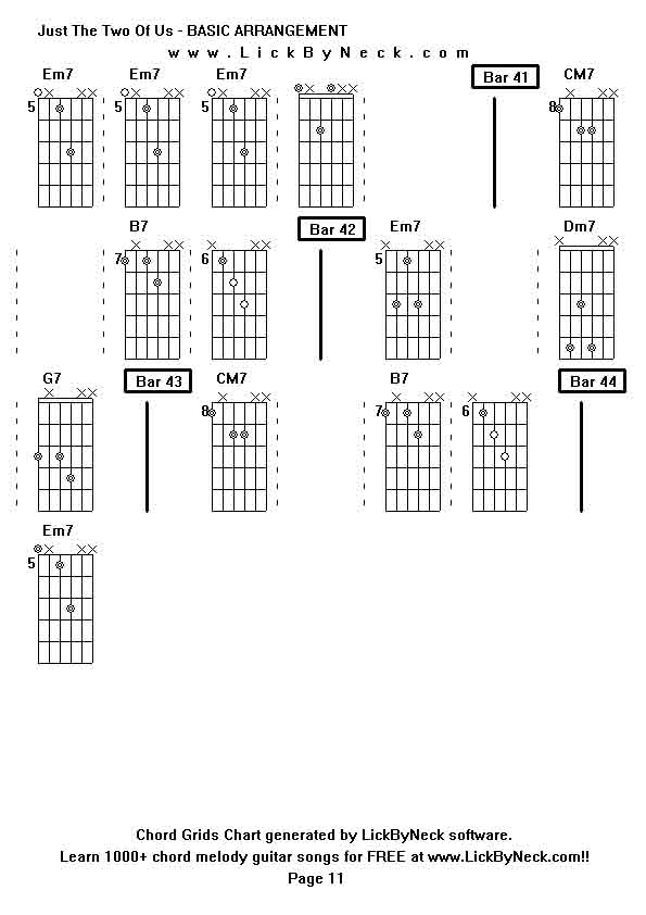 Chord Grids Chart of chord melody fingerstyle guitar song-Just The Two Of Us - BASIC ARRANGEMENT,generated by LickByNeck software.